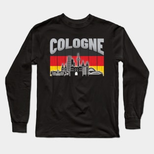 Cologne Germany Skyline Vintage German Flag Long Sleeve T-Shirt